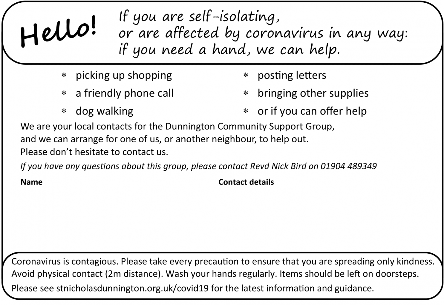 covid-19 support leaflet