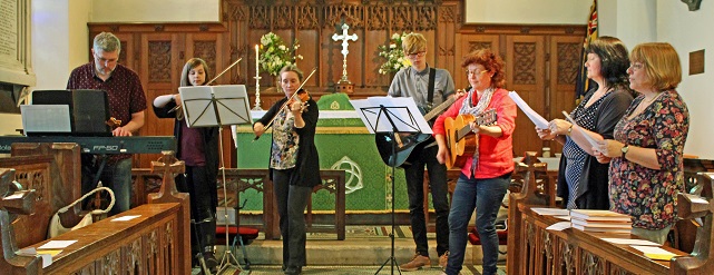 'Laudate' music group playing for a Benefice service in St Mary's Church, Warthill